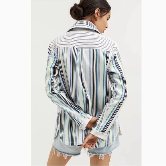 Anthropologie Maeve Striped Button Down Shacket Shirt Jacket NEW Size Medium - Picture 4 of 12